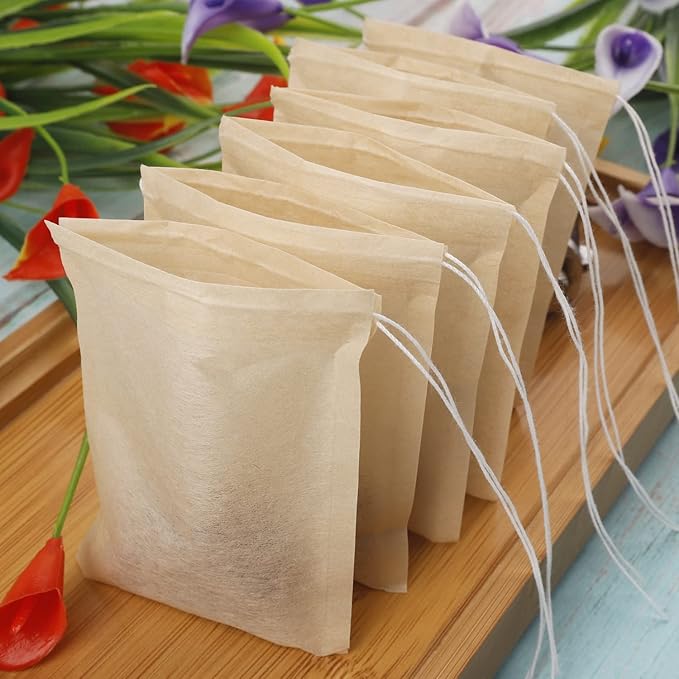 Tea Filter Bags with Free Tea Spoon, Safe & Natural Material, Disposable Tea Infuser for Loose Leaf Tea, Coffee, Spice, Herbs (200 PCS)
