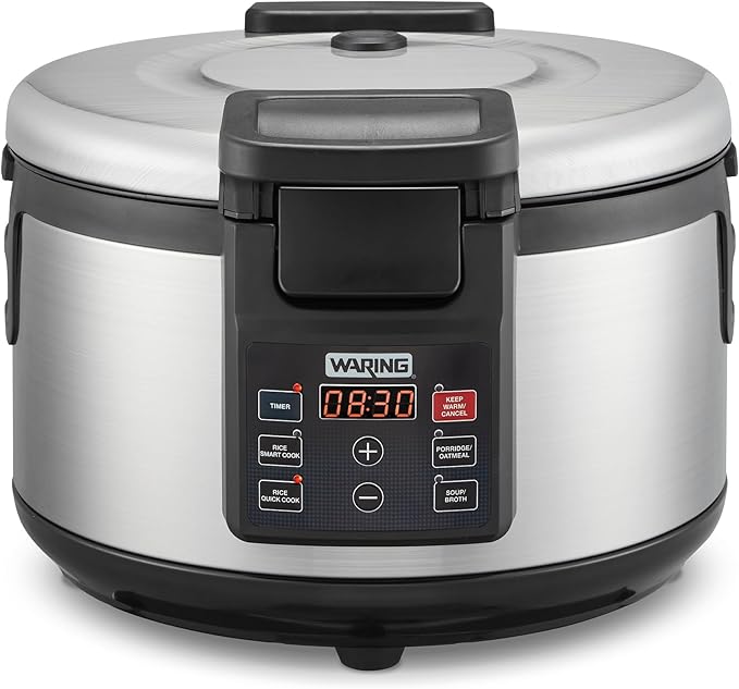 Waring Commercial 60 Cup (30 Cup Uncooked) Rice Cooker with Countdown Timer, Includes Paddle, Rice Cup, and Silicone Anti-Scratch Pad. Multifunction for Porridge, Oatmeal, Soup or Broth, WRC60