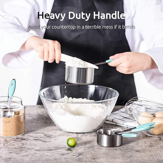 U-Taste 10 Piece Measuring Cups and Spoons Set in 18/8 Stainless Steel, and 18/8 Stainless Steel 3.9 inch 30 Mesh Strainer (Aqua Sky)