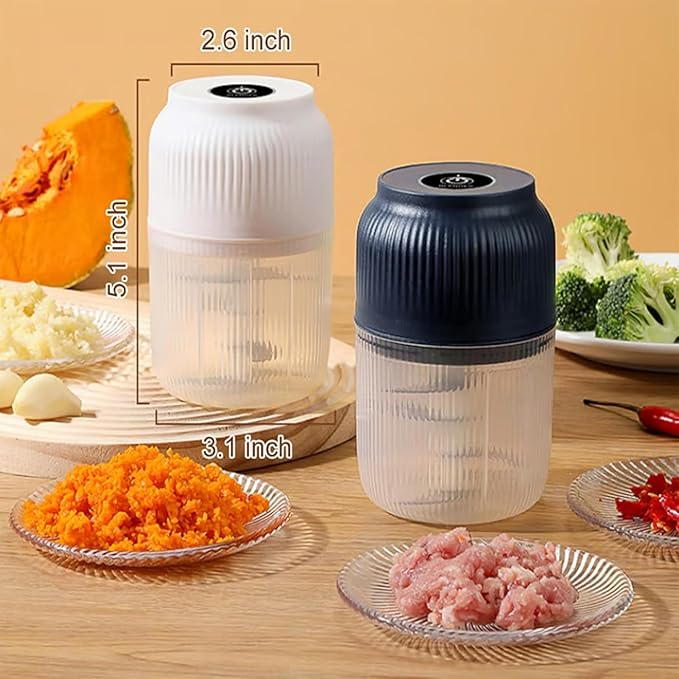 Electric Garlic Chopper, Mini Portable Veggie Cutter, Rechargeable Wireless Electric Food Chopper with 4 Stainless Steel Blades, One-Press Fast Prep for Garlic, Onion, Chili, Ginger, Meat (2Pcs C)