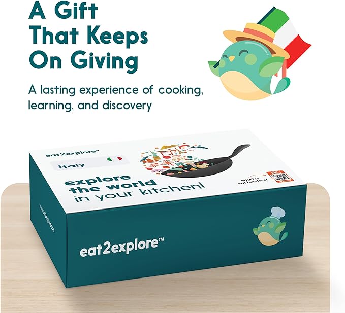eat2explore Cooking Kits for Kids 14 Pcs – Interactive & Educational Kids Cooking Sets Real for Ages 5 and Up,3 Recipe Cards & Global Ingredients – Perfect for Families and Homeschooling Italy Edition