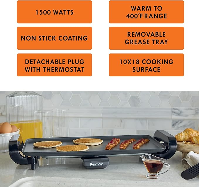 Kenmore 88916 10" x 18" Non-Stick Electric Griddle in Gray