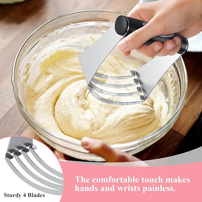 Biscuit Cutter Set, Stainless Steel Flour Sifter, Pastry Cutter, Pastry Scraper and Dough Blender, Flour Sieve for Quick Sifting Cakes and Spices, Professional Baking Dough Tools (4 Set)