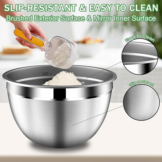 DUTZUN Mixing Bowls with Lids Set, Stainless Steel Mixing Bowl Set with Colander, Strainer with Bowls - Pistachio