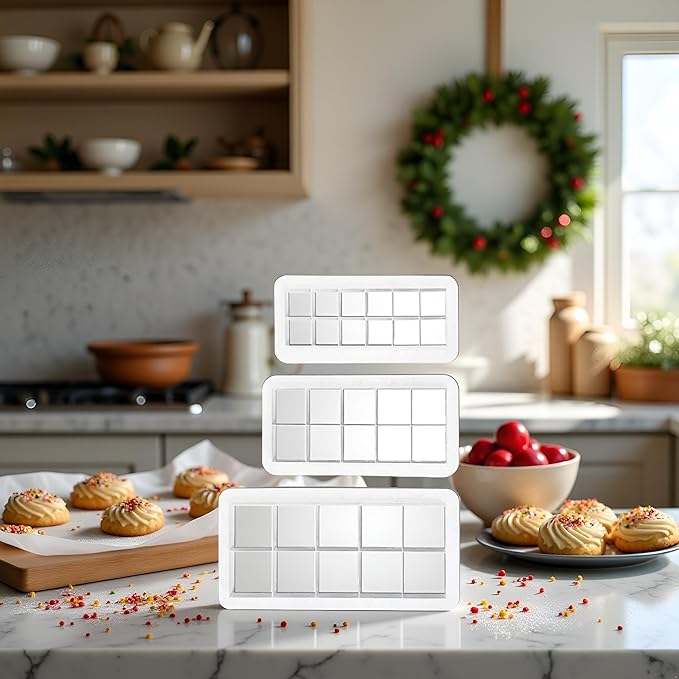 3Pcs White Square Cookie Cutter Set, Geometric Multicutter Square Cake Fondant, Cookie Biscuit Cutters Cake Decorating,Cookie Cutters Baking Tools and Accessories(3 Size）