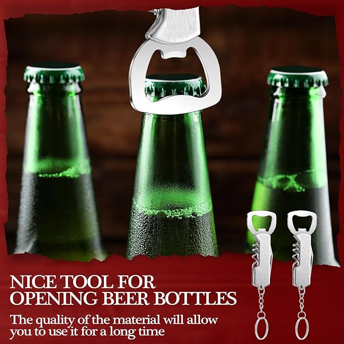 Ziliny 24 Pcs Bottle Opener Keychain Bulk Wine Bottle Beer Opener Keychain 3.27" Stainless Steel Corkscrew Waiter Corkscrew Wine Keyring Gifts for Christmas Bar Party Wedding Home (Silver)