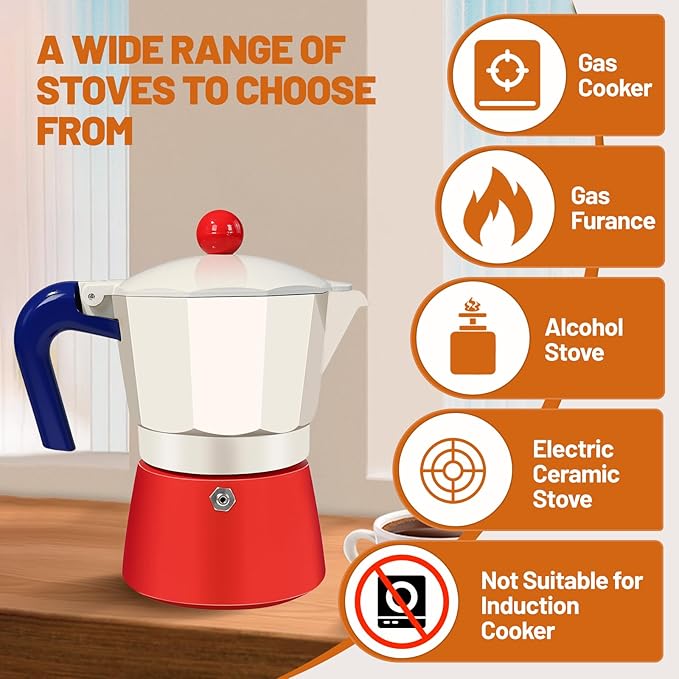 6 Cup Aluminum Espresso Stovetop Moka Pot Express Coffee Maker Percolator Italian Classic Mocha Coffee Machine for Italian and Cuban Cafe Brewing for Home Camping 300ml 10oz