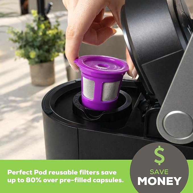 Perfect Pod 1-Stream Cafe Save Reusable K Cup Pod Coffee Filters - Refillable Coffee Pod Capsules with Built-In, Integrated Mesh Strainer for use with Keurig & Select Single Cup Coffee Makers, 4-Pack