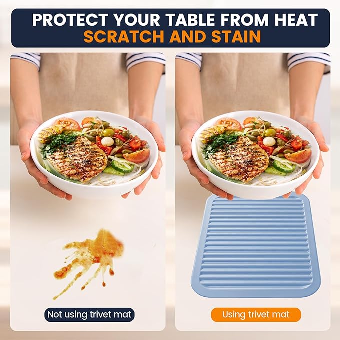 Silicone Trivet Mats 2 Heat Resistant Pot Holders Multipurpose Non-Slip Hot Pads for Kitchen Potholders, Drying mat, Jar Opener, Spoon Holder, Coaster.(Sky Blue)