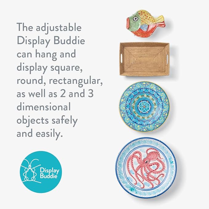 Display Buddie Adjustable Wall Plate Hanger - for Oval Square Round Rectangle Wall Display - Steel - Silicone Hooks - XL Fits 18"-24" up to 8 lbs