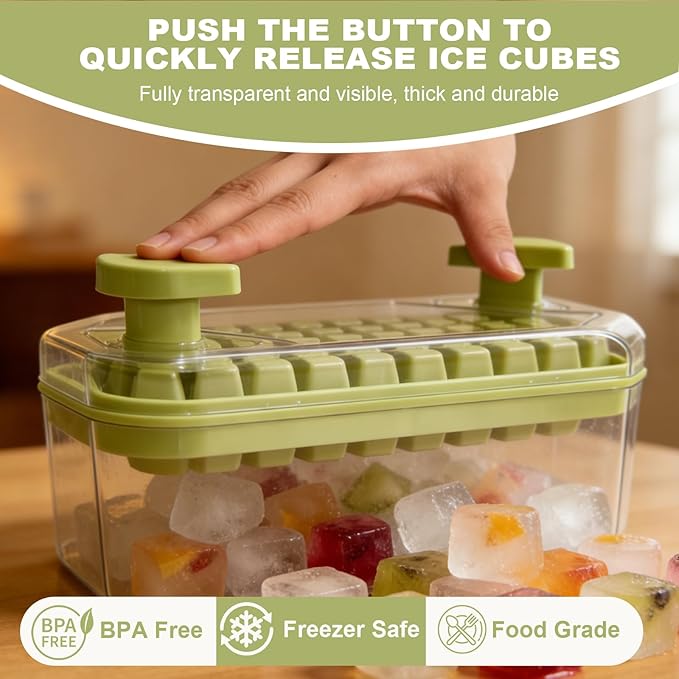 Plastic Ice Cube Trays with Bin and Scoop for Freezer+Ice Cube Trays Press Easy Release