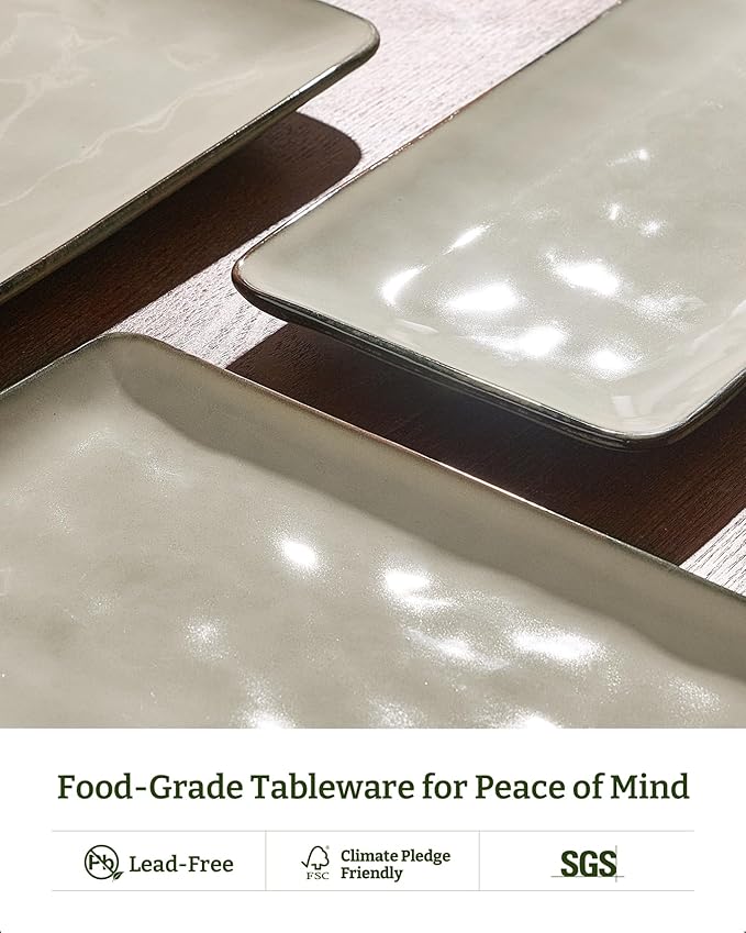 famiware Serving Platter, Rectangular 15.67/14.1/12.6inch Serving Dishes for Entertaining, Dishwasher Safe, Stoneware Serving Trays for Party, Food, Turkey, Snack, Cheese, Reactive Glaze, Light Khaki