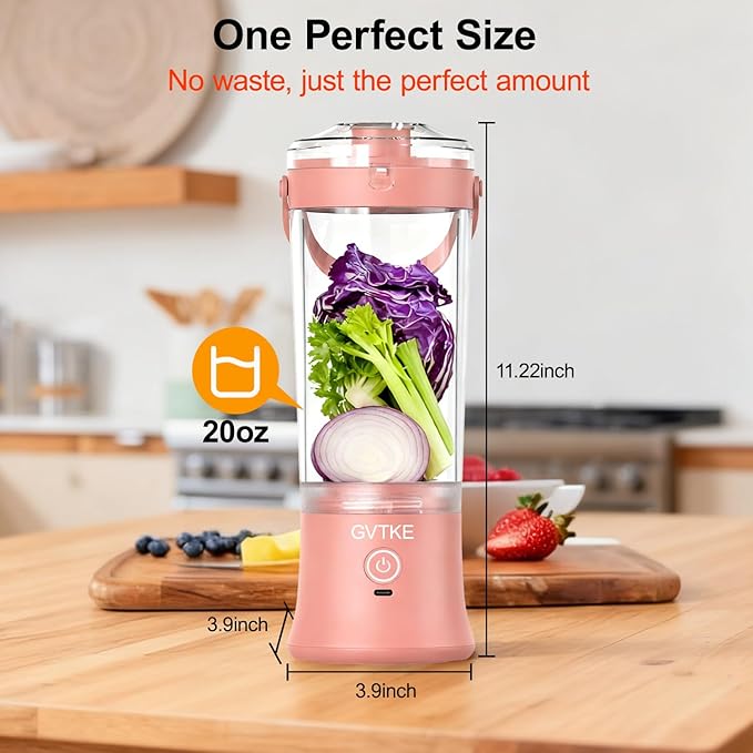 Portable Blender Dual Mode 18000RPM 20Oz Blending Cup Ice Crushing Smoothie Frozen Fruit Mini Home Gym Travel(Pink)