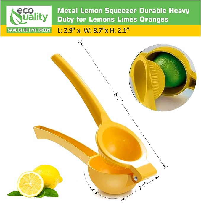 EcoQuality Heavy Duty Handheld Yellow Citrus Juice Squeezer Premium Lemon, Lime & Orange Press for Maximum Extraction Easy to Use, Durable and Rust Resistant Metal Manual Juicer (6)