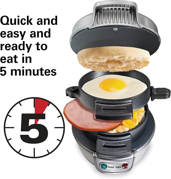 Hamilton Beach Breakfast Sandwich Maker with Egg Cooker Ring, Customize Ingredients & Breakfast Sandwich Maker with Egg Cooker Ring, Customize Ingredients