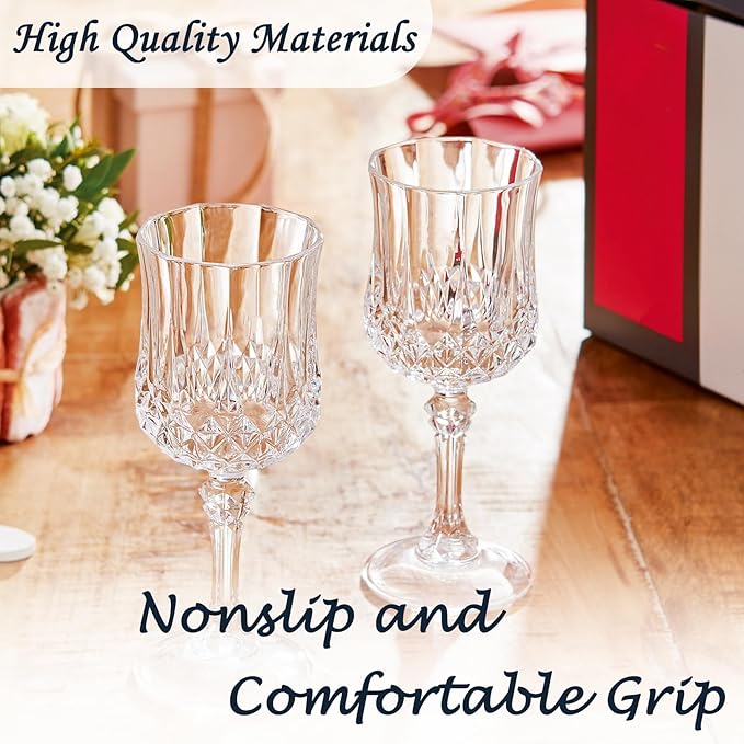 Plastic Wine Glasses, Plastic Goblets Vintage Style Cordial Unbreakable Drinking Glasses, Reusable Drinkware for Wedding Reception, Grand Event Party Supplies (100, Transparent)