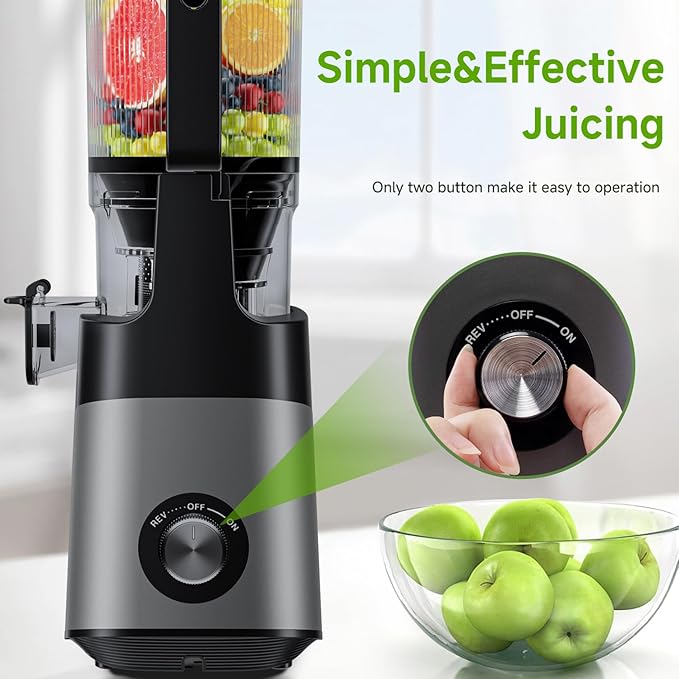 EanOruus Cold Press Juicer, 5.8" Wide Feed Chute Juice Extractor Machine with 400W, High Juice Yield, Slow Masticating Juicer for Whole Vegetables & Fruits, Dark Grey