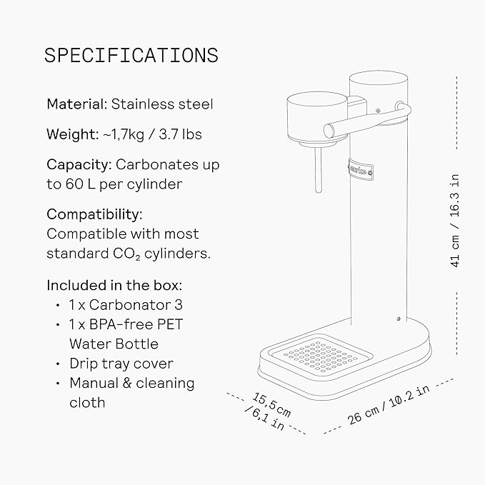 Aarke Carbonator lll with CO2 Cylinder, Sparkling & Carbonation Water Machine, Stainless Steel with PET BPA-Free Reusable Bottle Volume 1L/34 fl oz (Gold)
