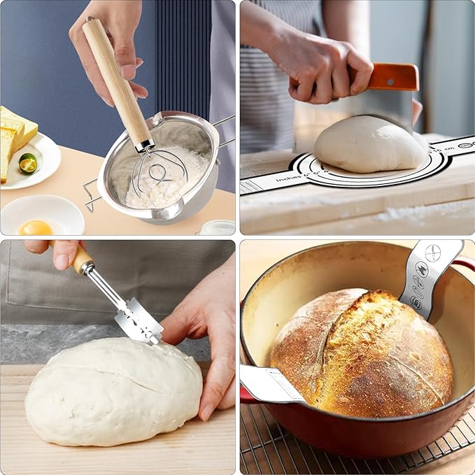 Sourdough Starter Kit, 24PCS Sourdough Bread Baking Supplies, 9"Round & 11"Oval Banneton Bread Proofing Basket, Bread Sling, Starter Jar, Whisk, Scrapers, Bread Lame, Bag, Sour Dough Making Tools Kit