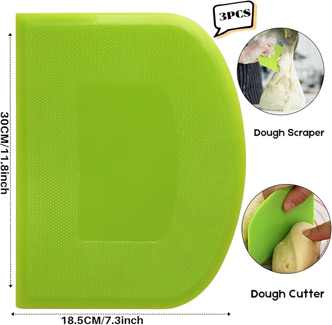 SURDOCA Dough Scraper Bench Scraper - 3P 11.8x7.3" Plastic Flexible Bowl Scraper, Sharp Edge & Angles Cake Scraper. Non-Slip Bakeware Decorating Tools Sculpting & Modeling Tools - Pink+Blue+Pink