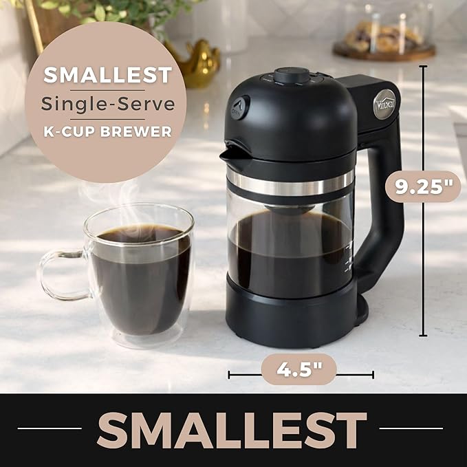 VINCI Micro Café Smallest Single-Serve Glass Coffee Brewer | Compatible with K-Cups, Pods & Ground Coffee | Enclosed & Circle Flow Brewing for Hotter, Richer Flavor | Brews 4oz to 20oz (Black)