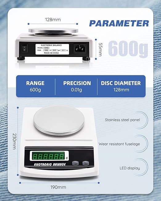 NEWTRY 600g/0.01g Electronic Fabric GSM Weight Scale Balance 110V with 0-2mm Disc Sampler Cloth Cutter for Textile Paper Non-Woven Fabrics (110V Scale + Sample Cutter)