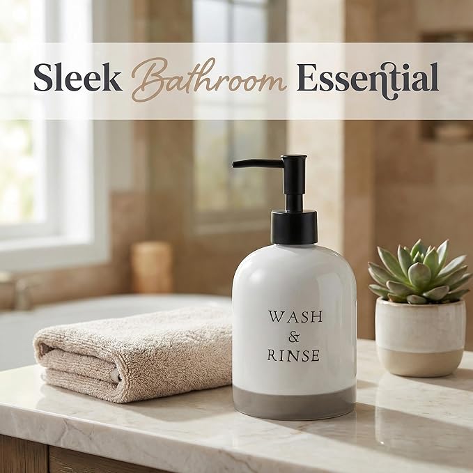 Young's Inc Farmhouse Soap Dispenser, Decorative Dish and Hand Soap Dispenser for Country Bathroom and Kitchen Counter, White, 7 Inches