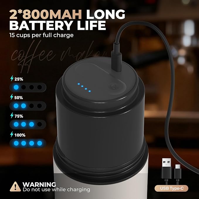 HAUSHOF Portable Coffee Maker, Travel Coffee Maker Battery Operated Small Pour Over Set, Compact Coffee Maker with Electric Grinder & Insulated Mug for Travel, Camping, Car