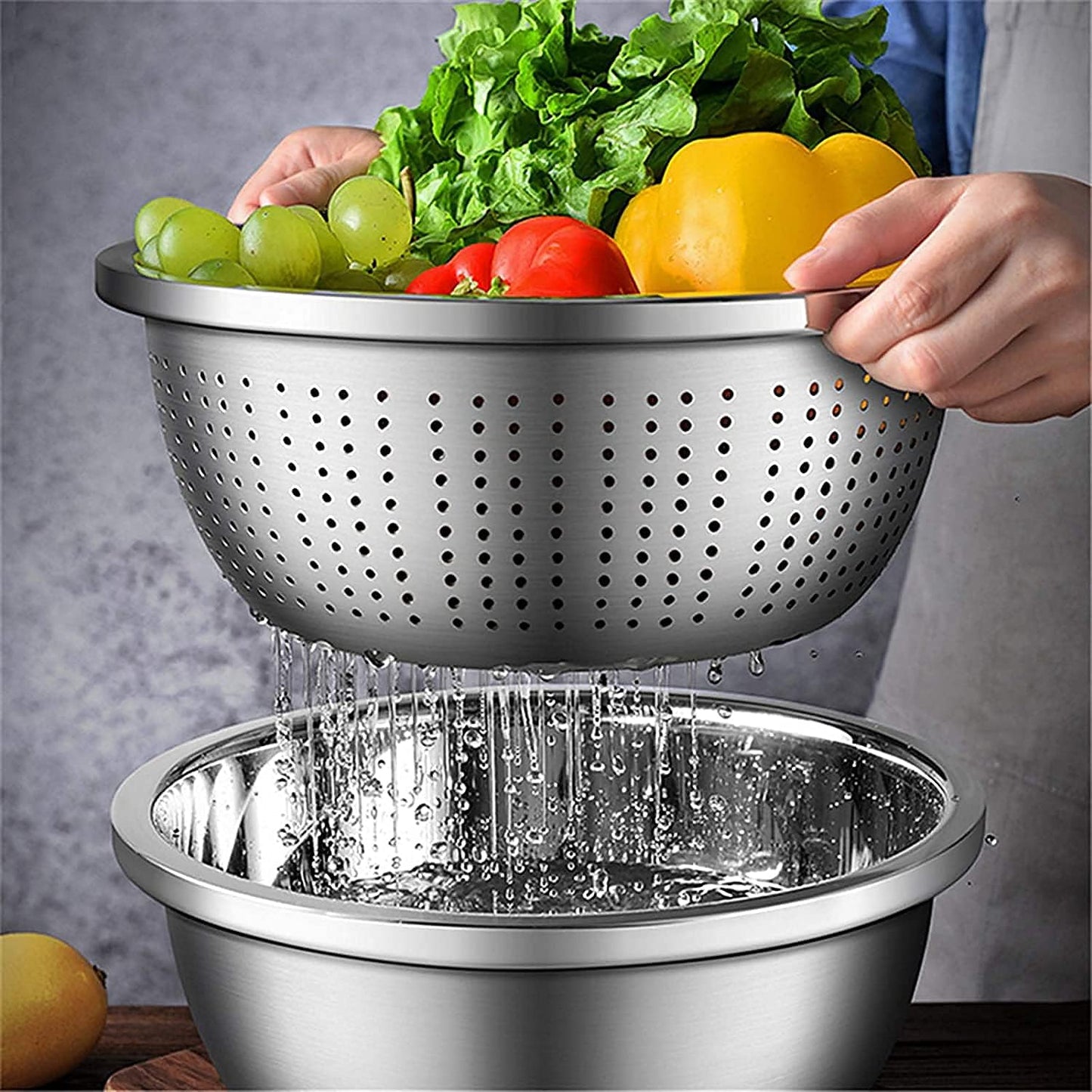 meleg otthon Stainless Steel Mixing Bowls, 8.5QT Salad Bowl, Metal Bowls With water filter basin, Stainless Steel Basin, Heavy Duty Deeper Edge Mirror Finish Dishwasher Safe Bowl (XXL)…