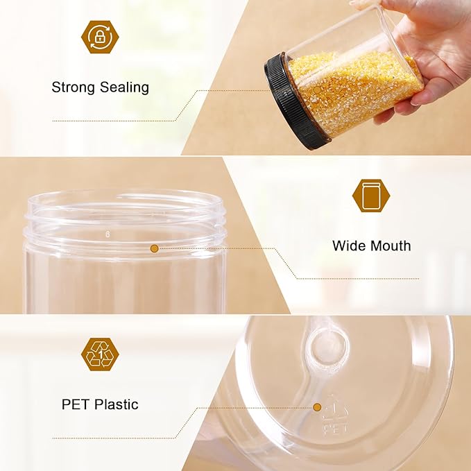 Janisfirst 16oz Clear Plastic Jars With Lids,Plastic Jars With Lids,Airtight Container Ideal For Dry Food, Peanut Butter, Honey Jam,Cream, Bathroom and Storage(set of16)