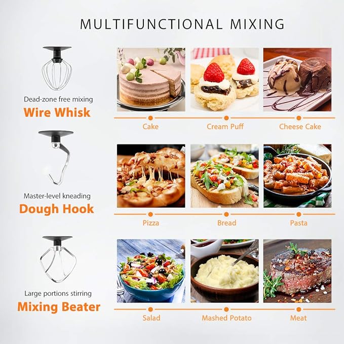 VIVOHOME 4.75 Quart Stand Mixer, 8 Speed Kitchen Electric Food Mixer with VIVOHOME 3 in 1 Multifunctional Stand Mixer with 6 Quart Stainless Steel Bowl