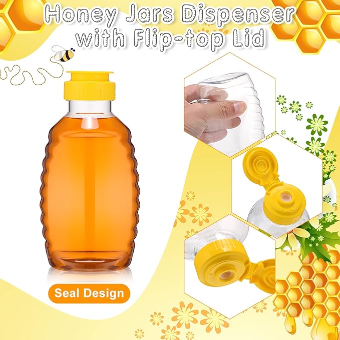 24 Pcs Clear Plastic Honey Bottles Plastic Skep Style Jar Honey Squeeze Bottle Empty Refillable Honey Dispenser with Flip Top Lids Leak Proof Honey Containers Holders for Storing and Dispensing (12oz)