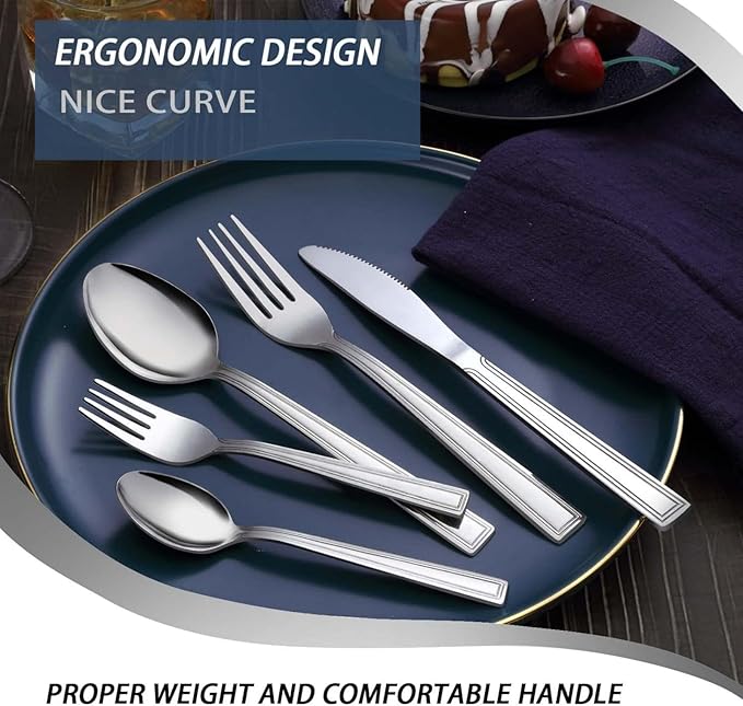 Silverware Set, Hunnycook 40-piece Silverware Set for 8, Stainless Steel Flatware Set, Include Fork Knife Spoon Set, Mirror Polished, Dishwasher Safe, Cutlery Set for Home Kitchen Restaurant Hotel