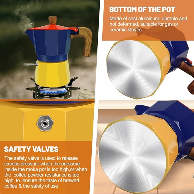 6 Cup Aluminum Espresso Stovetop Moka Pot Express Coffee Maker Percolator Italian Classic Mocha Coffee Machine for Italian and Cuban Cafe Brewing for Home Camping 300ml 10oz