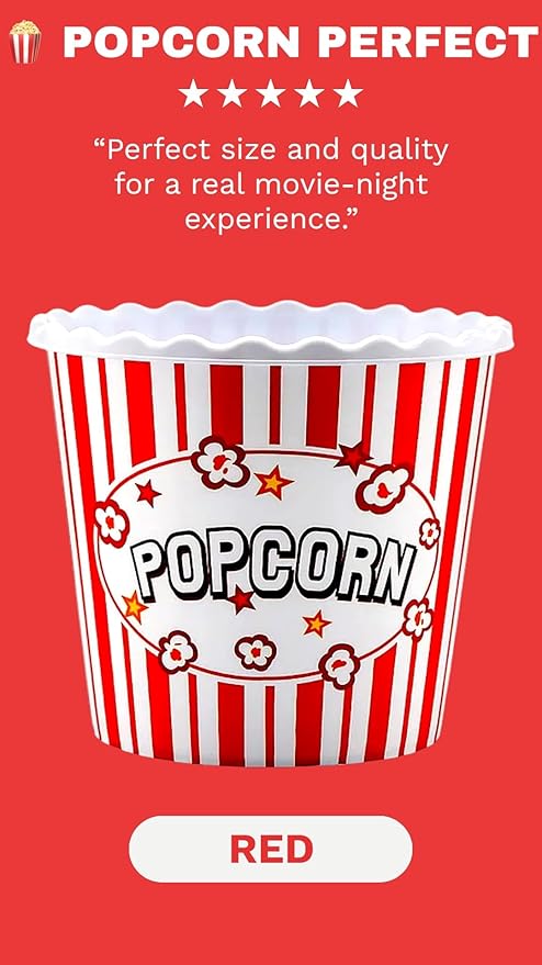 Modern Style Reusable Plastic Popcorn Box/Popcorn Containers/Popcorn Bowls Set for Movie Theater Night - (BPA Free - 6 Pack-75 oz) (6, MIX)