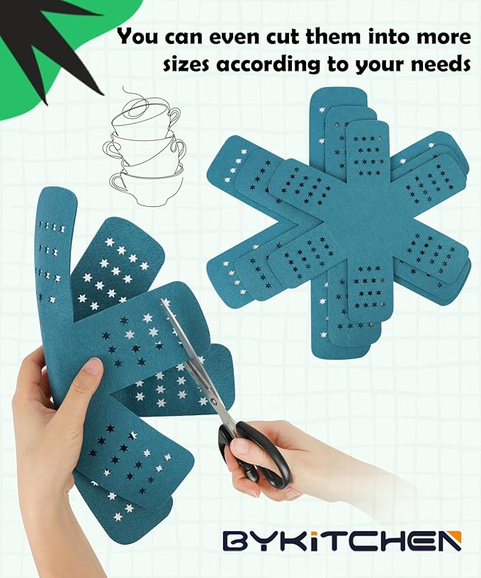 BYKITCHEN Pan Protectors for Stacking, Pan Pot Separators Pads with Stars, Felt Pot Divider Protectors for Stacking and Protecting Your Cookware(6pcs & 3 Sizes)