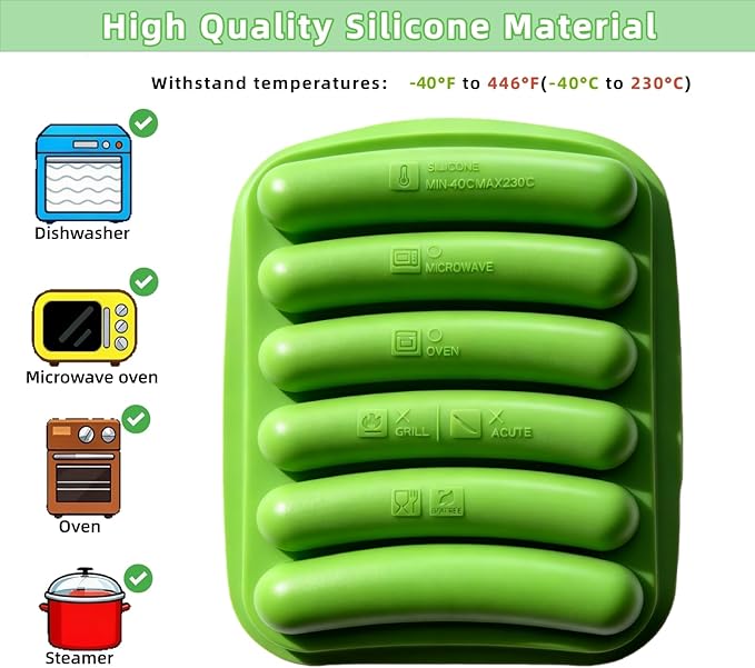 2 Pcs Silicone Sausage Mold with a Set of Silicone Brush Spatula and 25x Pastry Bags,Non-Stick Hot Dog Bun Pan,DIY Handmade Ham Sausage,Hot Dogs Baking Mold for Children's Food with Lid(Red,Green)