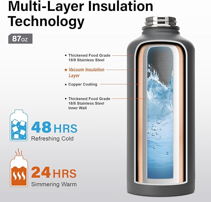 DYSANKY Insulated Water Bottle | Thickened Stainless Steel for Gym and Hiking with Straw, Carrier Bag, Handle Strap | BPA-Free 87 oz