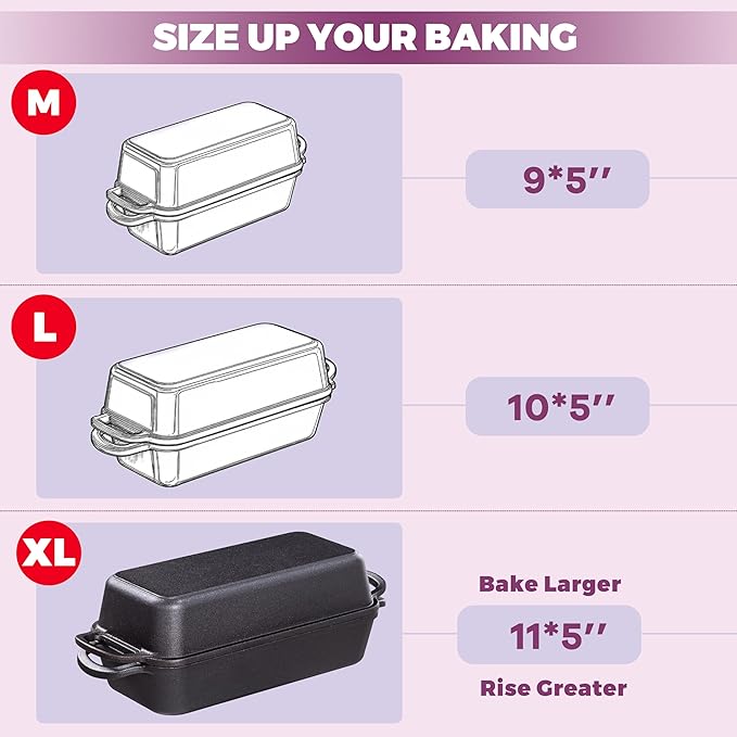 11x5 Inch Cast Iron Loaf Pan with Lid, Large Dutch Oven Bread Loaf Pan for Sourdough, Homemade Bread Baking, Even Heat Distribution, 5.8Qt