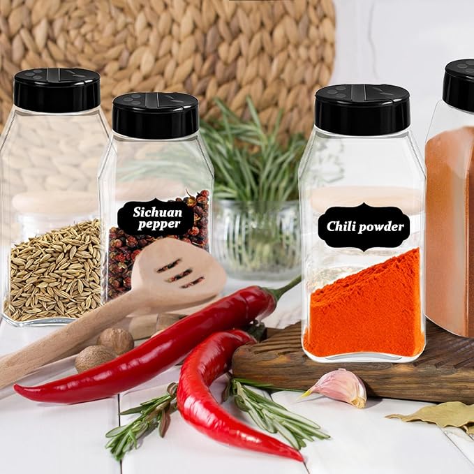 28 Pack 16 Oz Plastic Spice Jars Bottles Containers with Black Cap Empty Seasoning Bottles Large Clear Spice Shaker and Stickers for Storing Spice, Salt, Herbs