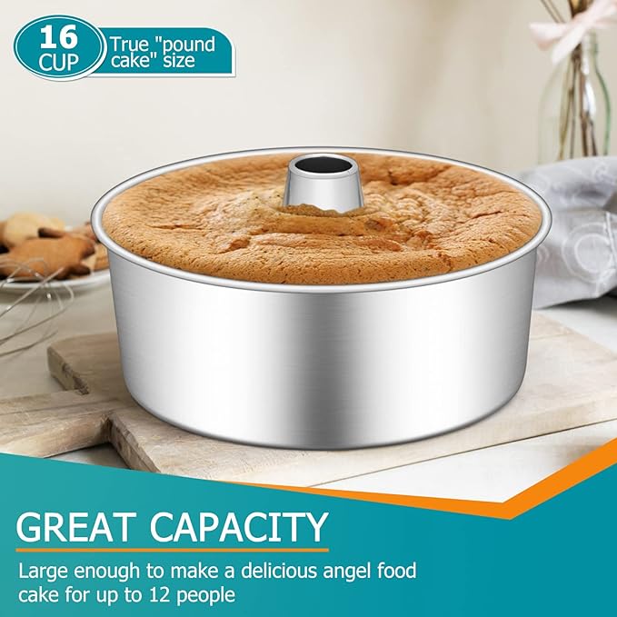 E-far Angel Food Cake Pan Set of 2, 10-Inch Stainless Steel Tube Pan for Baking Pound Chiffon Cake, One-piece Design & Non-toxic, Dishwasher Safe