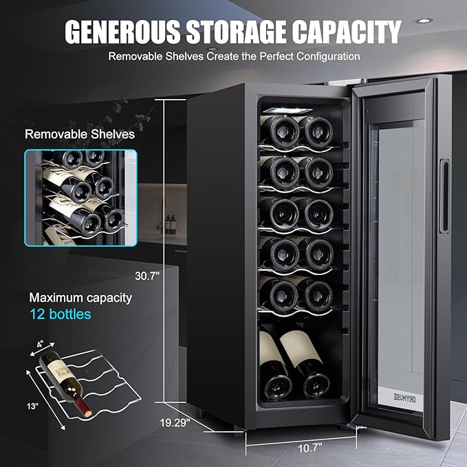 12 Bottle Compressor Wine Cooler Refrigerator with Lock, Freestanding Wine Fridge, 41°F-64°F Digital Temperature Control, Large Wine Cellar for Red, White, Champagne, and Sparkling Wine – Black