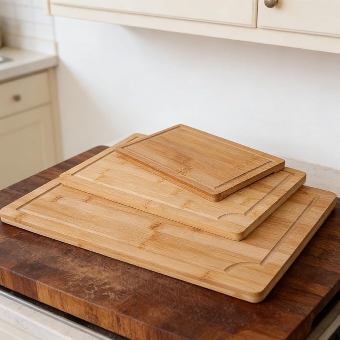 Pssopp Cutting Board Kitchen Sorting Cutting Boards Smooth Charcuterie Butcher Blocks for Serving Meat Fruit Vegetables Cheese Food 3PCS Wood Chopping Boards, Wood Chopping