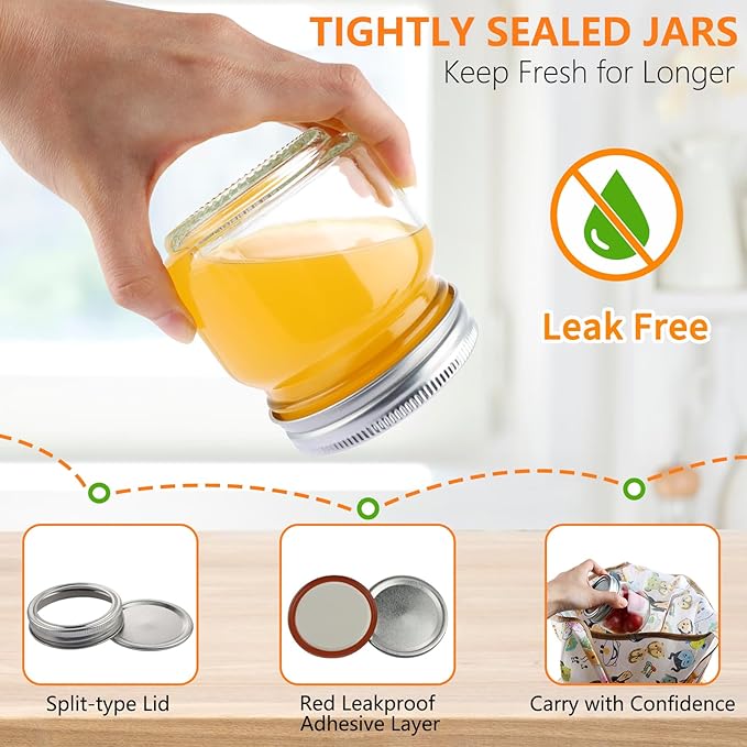 30 Pack Mason Jars 8 oz with Regular Lids and Bands, Half Pint Canning Jars, Small Glass Jars for Honey Jelly Jam Crafts