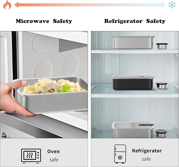 Bakpoco Stainless Steel Bento Lunch Box for Adult, 42oz Leak-Proof Lunch Box Containers, Microwave-Safe, with Adjustable Divider, Convenient Metal Lunchbox for Work, Travel