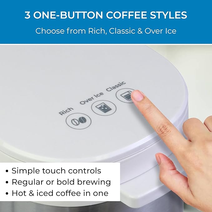 Kenmore Single Serve Coffee Maker – 6–12 Oz Brew Sizes, Compatible with Keurig K‑Cup Pods & Ground Coffee, One Cup Brewer, Travel Mug Friendly, Auto Shut‑Off, Hot & Iced maquina de cafe, White