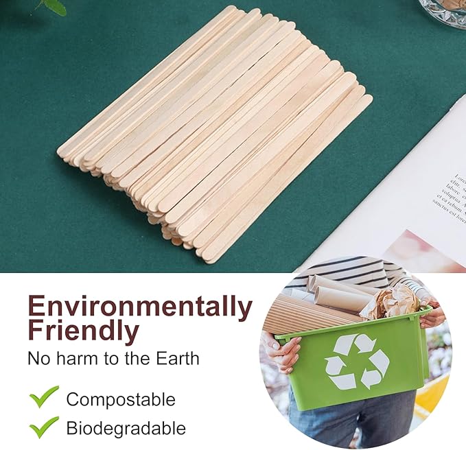Wooden Coffee Stirrers Individually Wrapped 5.5" Coffee Stir Sticks 100 Pcs, Natural Birch Round End Thick Birch Wood Eco-Friendly Suitable for Coffee, Cocktail and Hot Drinks