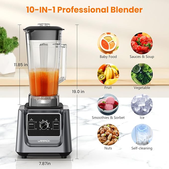 Blenders for Kitchen, 2000W Blender for Smoothies 35000 RPM Professional Grade High-Speed Smoothie Blender with 68 oz Pitcher & 27 oz To-Go Cup for Shakes, Ice Crushing, and Frozen Fruit