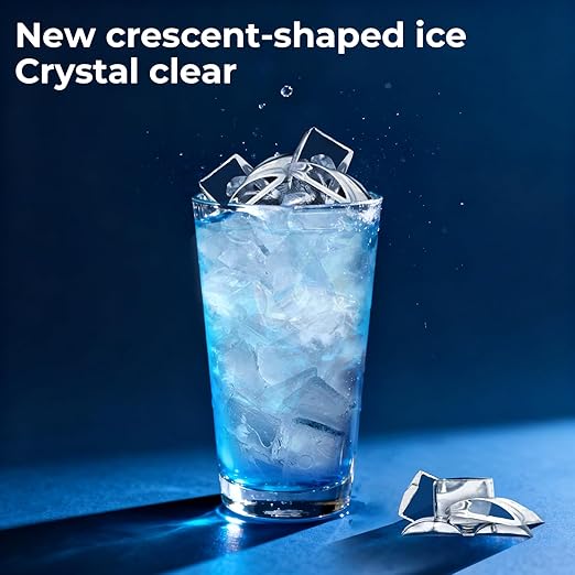 Kismile Crescent-Shaped Ice Maker Countertop, 16pcs in 10-15 Mins 26.5LB/Day, Self-Cleaning Portable Ice Machine with LED Display, Fast Ice Making for Seafood/Home/Office/Bar