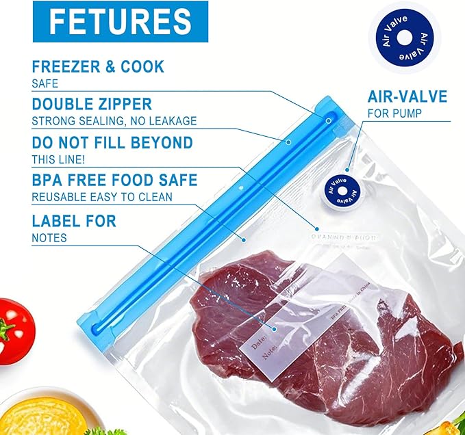 39-Pack BPA-Free Vacuum Sealer Bags with Pump Included – 3 Sizes, Reusable Meal Bags with & Without Air Valves for Freshness – Microwave & Freezer Safe for Meal Prep & Food Storage